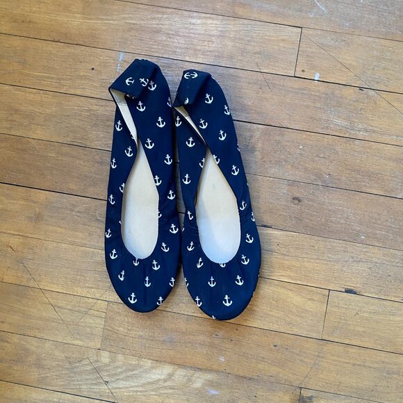 J Crew Ballet Flats - Navy with white anchors - Picture 1 of 7